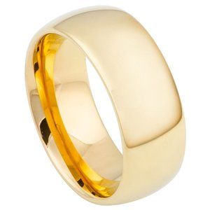 New 9mm Tungsten Wedding Band Domed Gold plated shiny polish